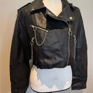 Forever 21 Black Leather Jacket with Silver Accents